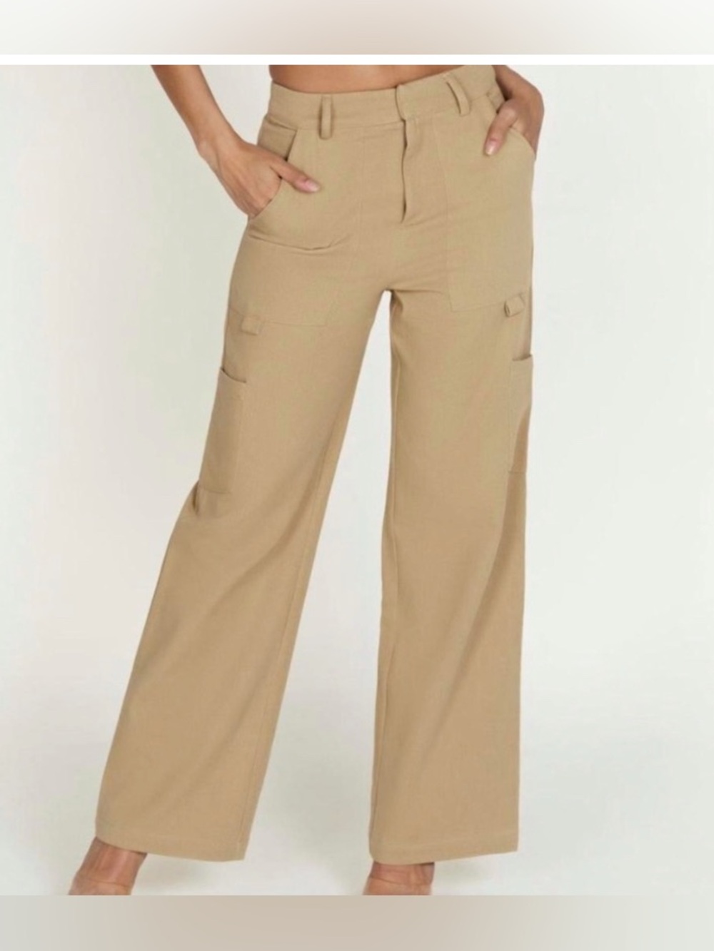 Meshki Size XXL Vicky Stone Khaki High Waist Wide Straight Cotton Cargo Pant